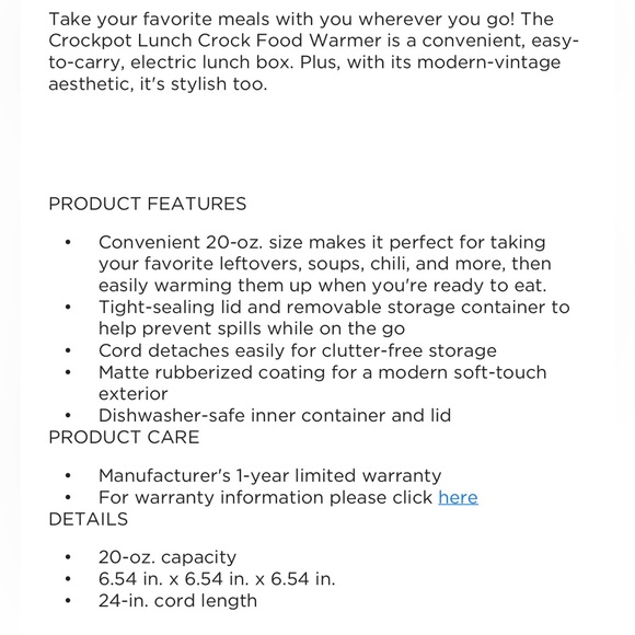 🆕 Crock-Pot - Crockpot On-The-Go Personal Food Warmer - Pink 20 oz - Picture 8 of 10